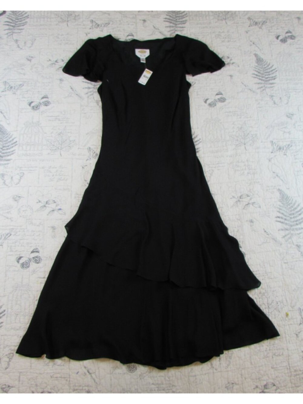 NEW $178 Vtg Talbots Pure Silk Midi Dress Layered Flutter Slv Fairy Goth size 10